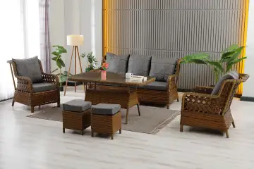 Vilza, 3+1+1, Rattan Bahçe Mobilyası, Kahverengi 