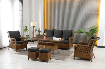 Vilza, 3+1+1, Rattan Bahçe Mobilyası, Kahverengi 