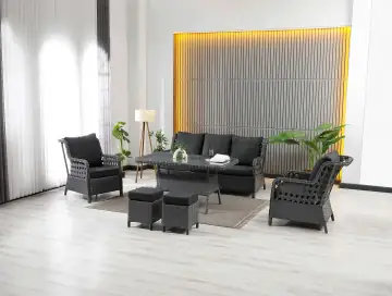 Vilza, 3+1+1, Rattan Bahçe Mobilyası, Antrasit 