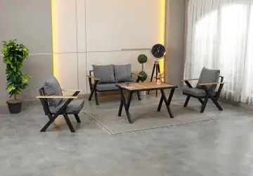 Gölge, 2+1+1 Bahçe-Balkon Mobilyası, Gri 