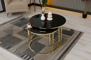 Zigonzi Home, 1+1, Gold Metal, Siyah cam, Orta Sehpa